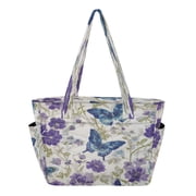Iauyy Women's Tote Handbags Multi-pocket Casual Shoulder Style for Work Travel Shopping Purple Butterfly