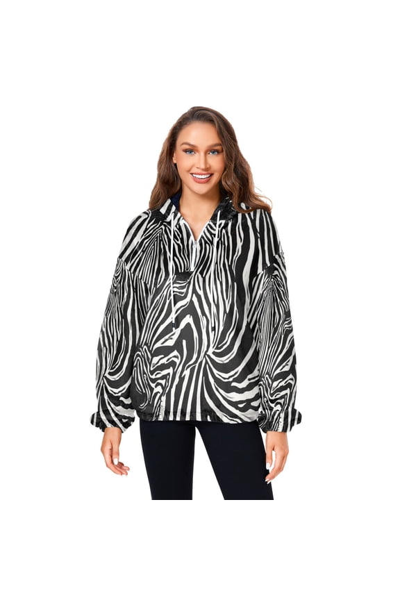 Women's (s-xl) Pockets Fuzzy Sweatshirt -Double Plush Run Loose-fitting Hooded Sweater Design Wind Warmth for Sport Casual Leisure Jogging,A Zebra Pattern