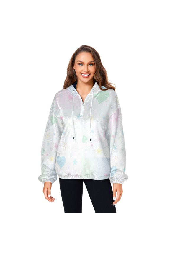 Women's (s-xl) Pockets Fuzzy Sweatshirt -Double Plush Run Loose-fitting Hooded Sweater Design Wind Warmth for Sport Casual Leisure Jogging,Cartoon Pattern-a