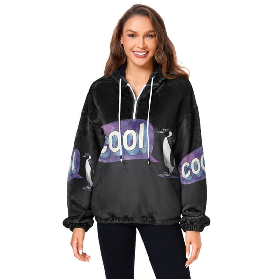 Iauyy Women's (s-xl) Pockets Fuzzy Sweatshirt -Double Plush Run Loose-fitting Hooded Sweater Design Wind Warmth for Sport Casual Leisure Jogging,Comic