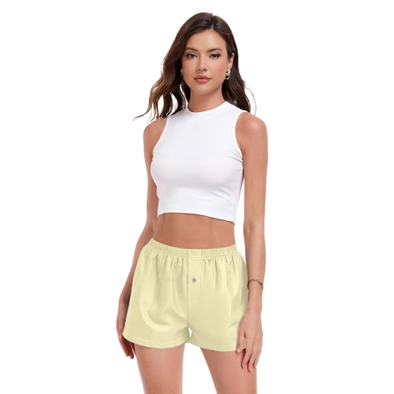 Iauyy Womens Shorts- High-waist Waist Pajama Bottoms- Breathable Woven Fabric for Casual Vacations, Broad Pale Yellow S