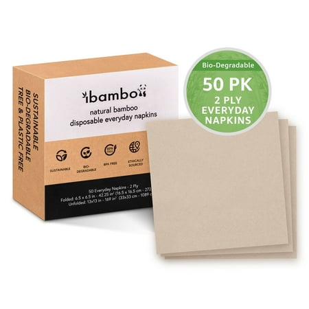 Ibambo Bamboo Everyday Lunch & Dinner Party Napkins, 2 Ply, Paper Napkins, Light Brown, 50 Pack