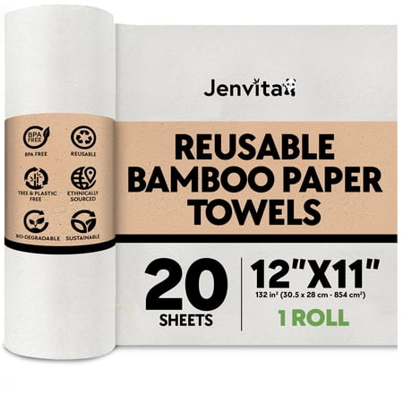 Jenvita Reusable Paper Towels, Bamboo Paper Towels, 12"X11", 1 Roll