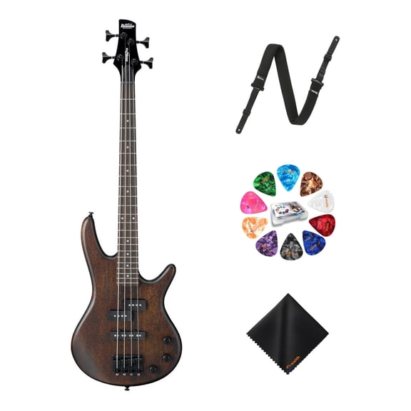 Ibanez GSRM20 4-String Bass Walnut Flat Guitar, Right Handed+Strap+Picks Bundle