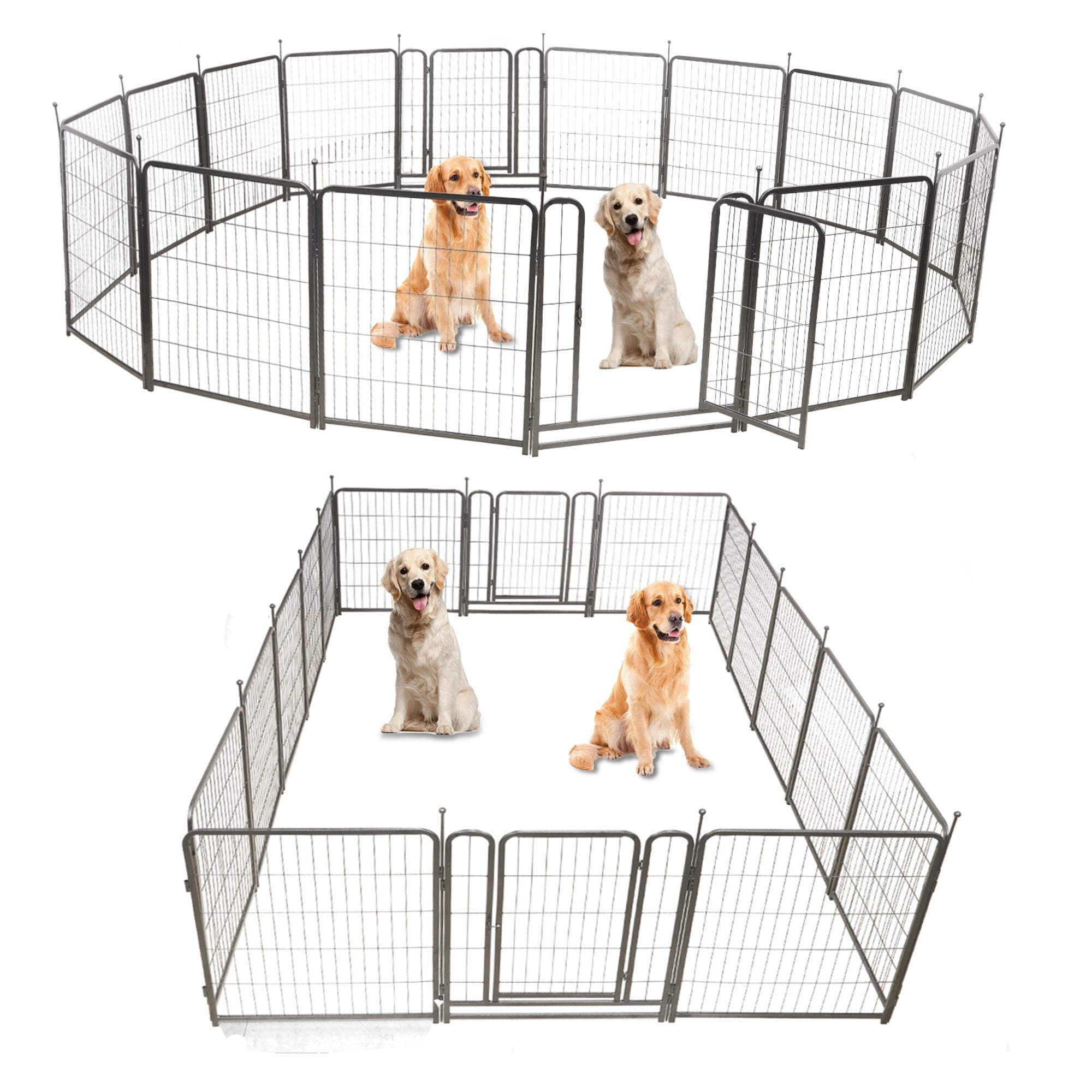 Black Metal 32" Height 16-Panel Dog Playpen with Doors