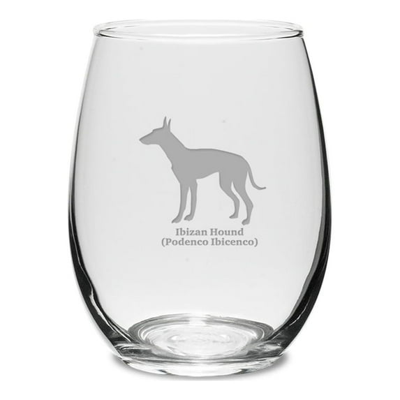 Ibazen Hound Deep Etched 15 oz Stemless White Wine Glass