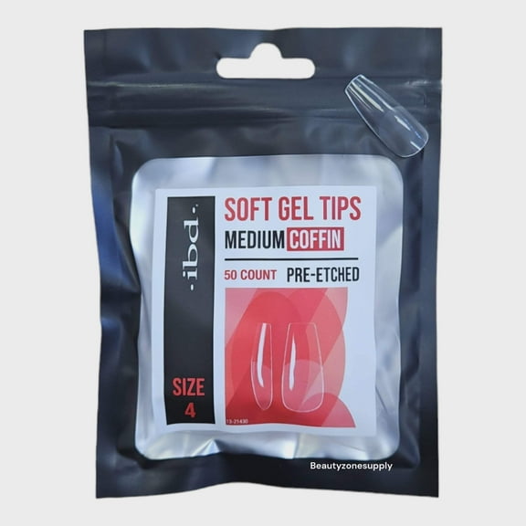 Ibd Clear Soft Gel Tips Coffin Medium Refill Size 4 #37518