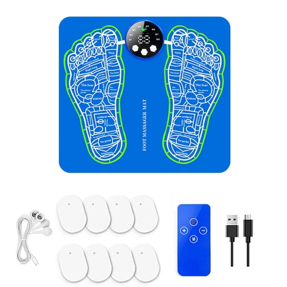 Ibear Blue Foot Massage Pad, Portable Foot Massager with Remote Control Rechargeable