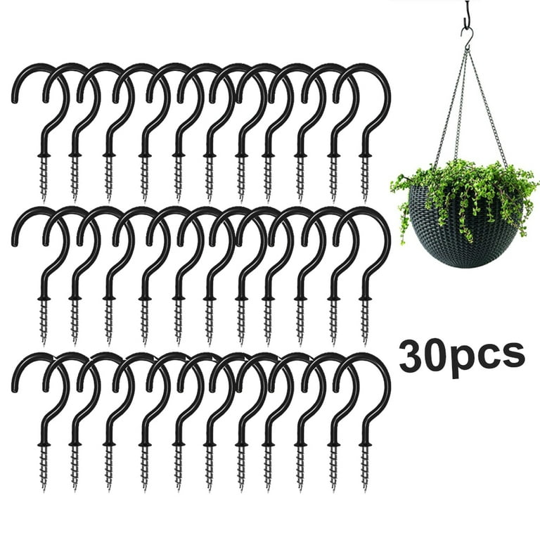 Ibeedow 30 Pcs 2 inch Ceiling Hooks for Hanging Plants - Plant Hooks , Hanging Hooks for Christmas Lights, Cups, Decors - Black Screw in Plant Hanger