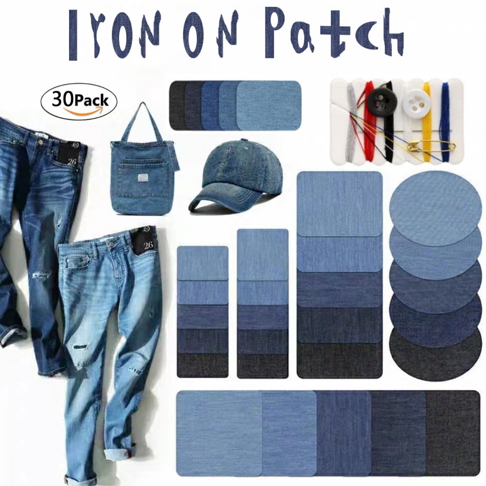 Iron On Denim Patches for Clothing Jeans 3 Colors 12 PCS, Denim Iron-on or  Sewing Jean Patches No-Sew Shades of Blue