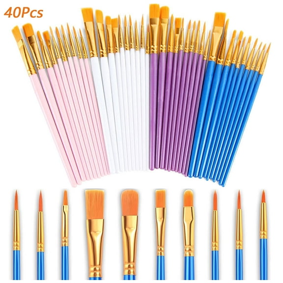Ibeedow 40pcs Acrylic Paint Brushes, 10 Sizes Paintbrush Set Craft Paint Brushes, Face Kids Paint Brush for Acrylic Paint Set