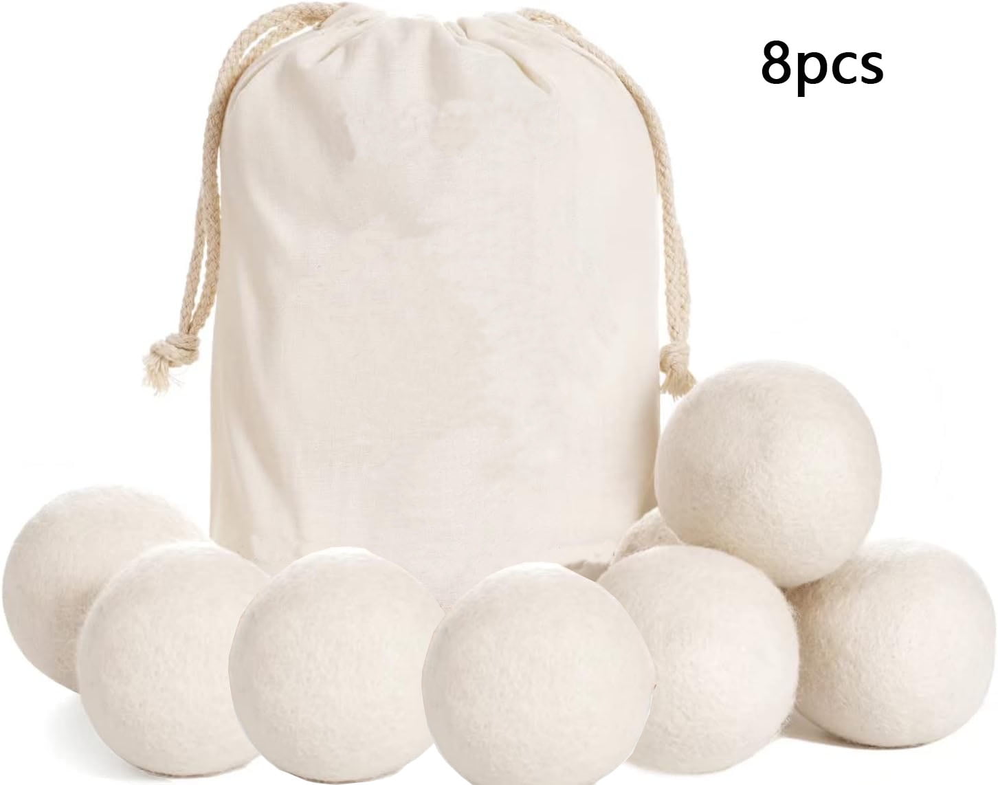 Ibeedow 8pcs 2.4" Wool Dryer Balls Natural Fabric Softener, Dryer