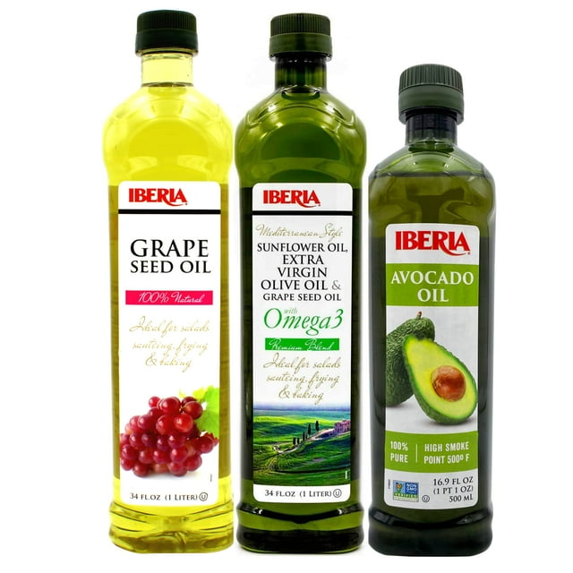 Iberia 100 Pure Avocado Oil, 16.9 Fl Oz + Iberia All Natural Grapeseed Oil, 34 Fl. Oz. + Iberia