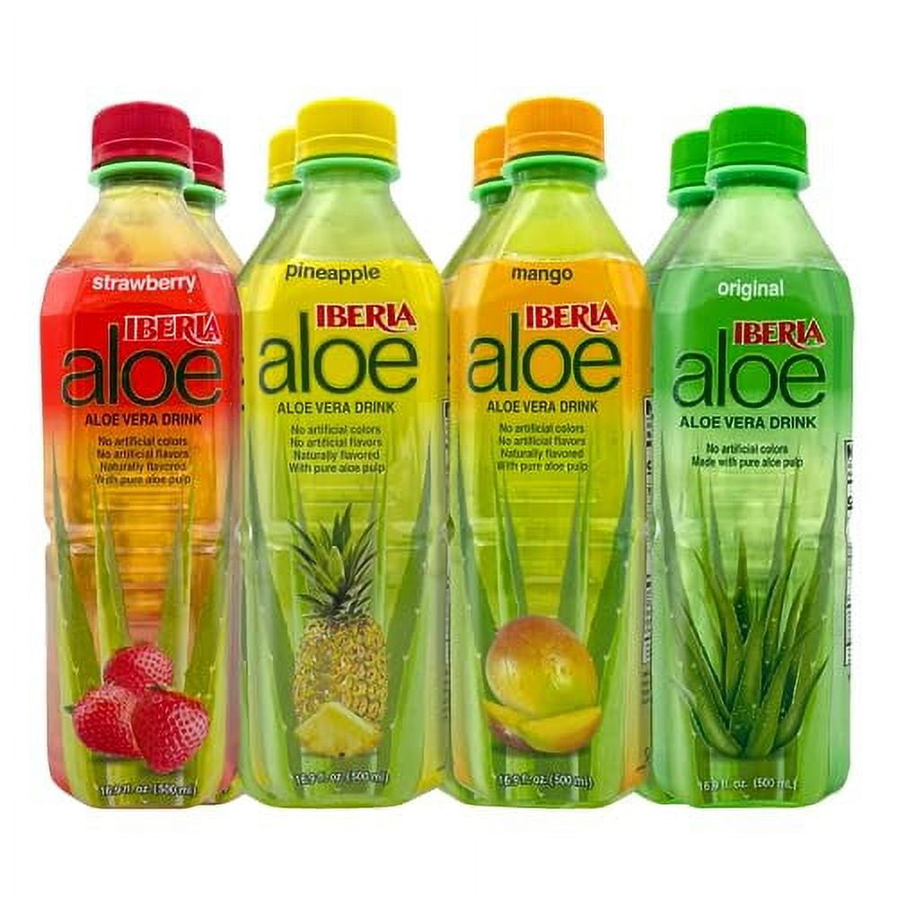 Iberia Aloe Vera Drink with Pure Aloe Pulp Variety Pack of 8 2 x Original 2 x Mango 2 x Pineapple 2 x Strawberry Walmart