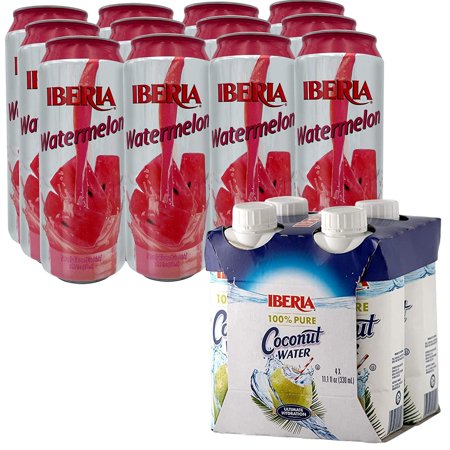 Iberia Watermelon Juice Drink, 16.57 Fl Oz (Pack of 12) Iberia 100% Natural Coconut Water 11.1 Oz (Pack Of 4)