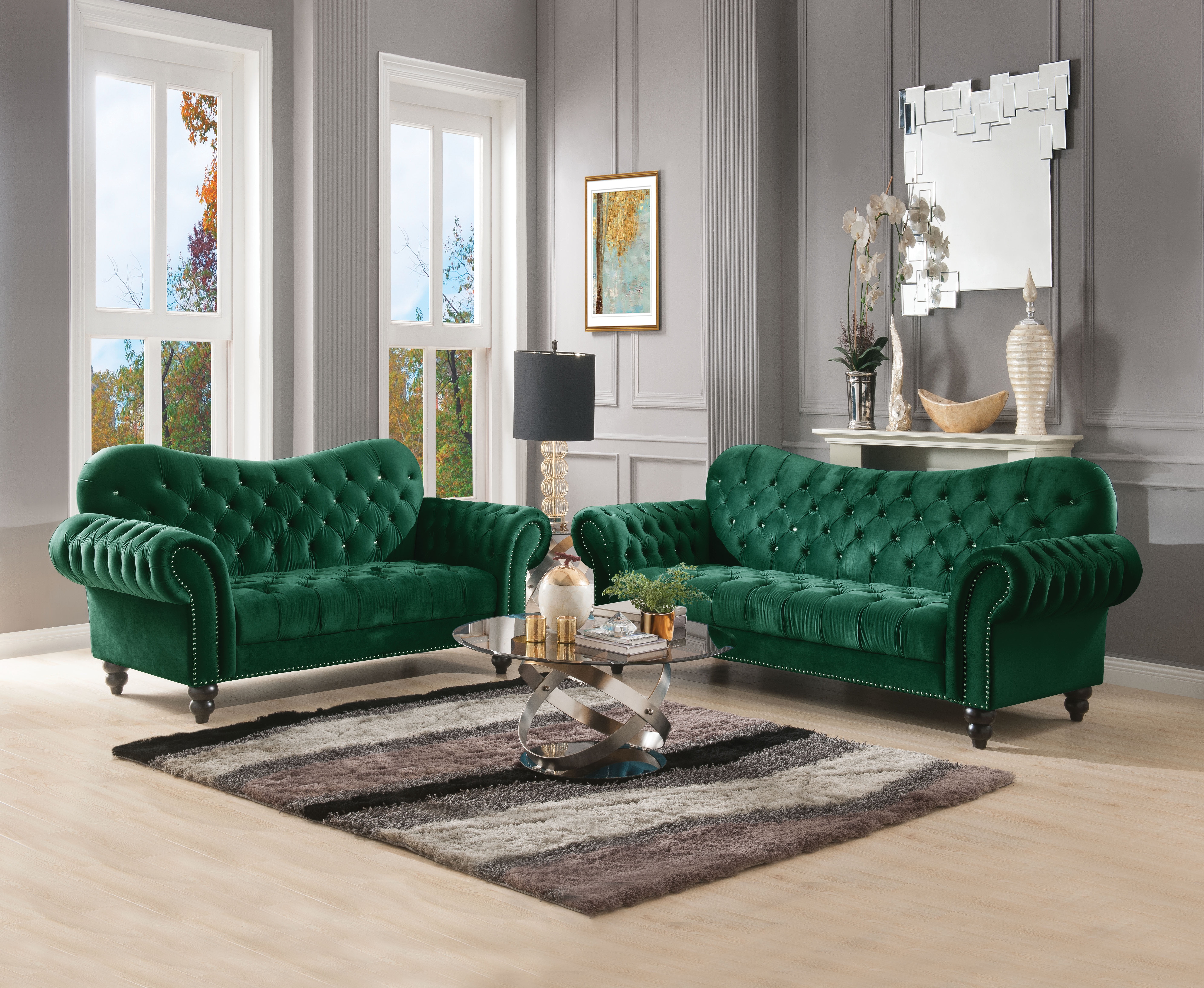 Amekia 91 Velvet Rolled Arm Chesterfield Sofa Rosdorf Park Fabric Green Velvet