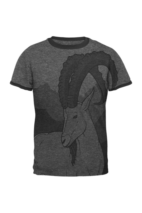 Ibex Goat Wild Mountains All Over Heather-Black Men's Ringer T-Shirt - 2X-Large