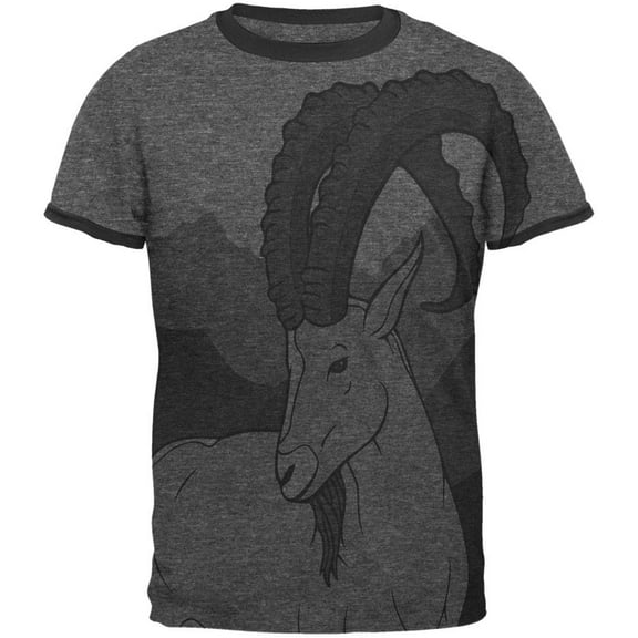 Ibex Goat Wild Mountains All Over Heather-Black Men's Ringer T-Shirt - Medium