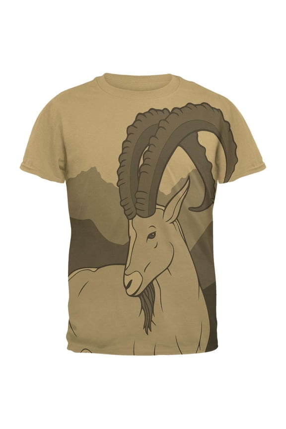 Ibex Goat Wild Mountains All Over Tan Adult T-Shirt - Small