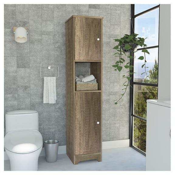 Ibis Linen Cabinet, Double Doors, Four Interior Shelves, Two Cabinets -Light Oak
