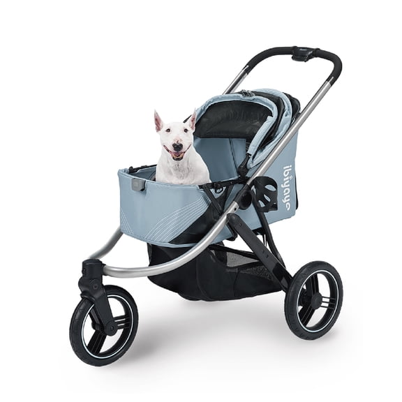 Ibiyaya FS2149-G Beast Pet Jogging Stroller with 3-Wheel All-Terrain Dog-Cat Pram with Double Breaks, Flash Gray - Large