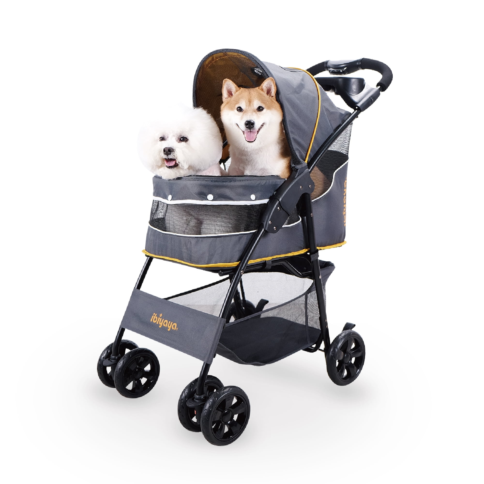 Mustard Yellow Covered Pet Stroller with Mesh Windows