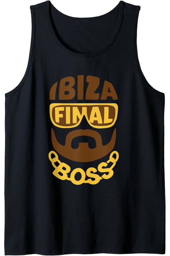 Ibiza Final Boss Typographic Portrait Minimalist Rave Party Tank Top Size S-3XL