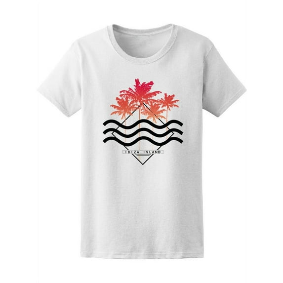 Ibiza Palm Tree Summer Graphic T-Shirt Women -Image by Shutterstock, Female Large