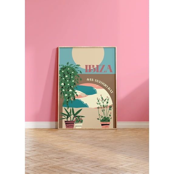 Ibiza Poster San Antonio Bay Mediterranean Travel Poster, Unframed Paper Poster 11x14in