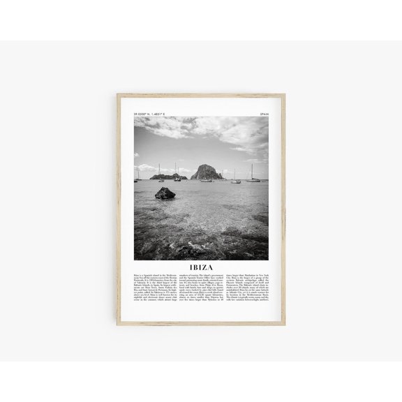 Ibiza Spain Travel Poster Black And White City Wall Art Coordinate, Unframed Paper Poster 8x10in