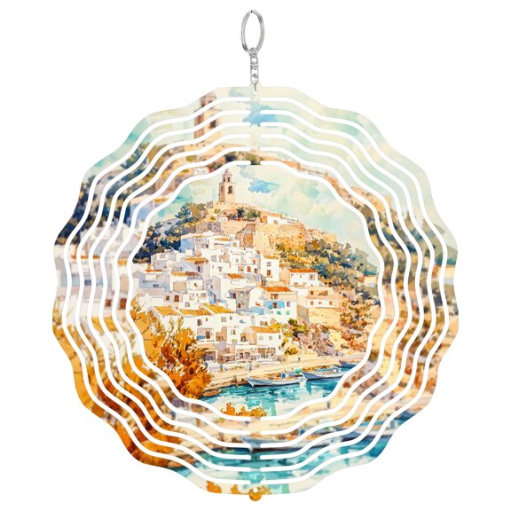 Ibiza Spain Watercolor 3D Wind Spinner Kinetic Hanging Yard Art