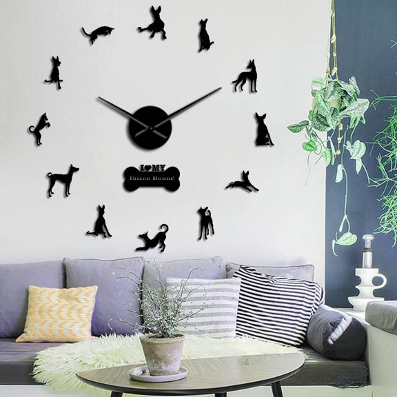 Ibizan Hound Large Wall Clock Spain Dog Breed Ibicenco Dog Pets Modern Wall Clocks Home Decor DIY Wall Art Wall Stickers(Black,47inch)