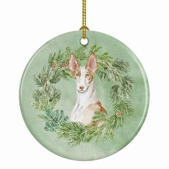 Ibizan Hound Sitting Proud Christmas Wreath Ceramic Ornament 2.8 in x 2.8 in