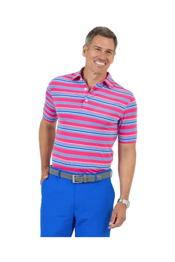Men's Coastal Yarndye Stripe Print Short Sleeve Polo Size Medium