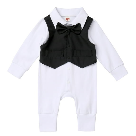 Ibtom Castle Baby Boy Baptism Outfit Christening Outfits Formal Suit Onesie Jumpsuit Overall Romper & Vest & Bowtie Wedding Tuxedo Gentleman Birthday Clothes Set 9-12 Months Black
