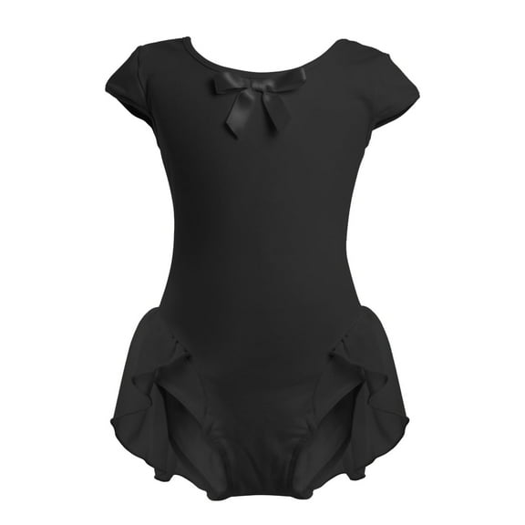 Ibtom Castle Girls' Black Short Cap Sleeve Bowknot Skirted Leotard, 18-24 Months