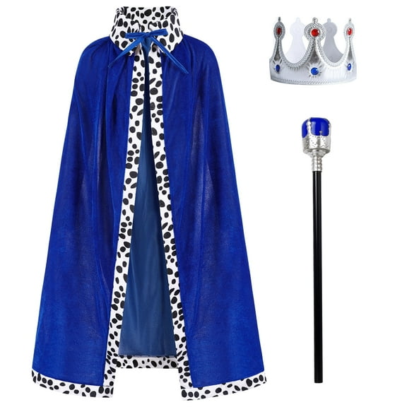 IBTOM CASTLE King Costume for Kids Adult King Robe Crown Scepter Set Boys Royal Prince Cape Dress up Halloween Cosplay Outfits 4-9 Years Blue