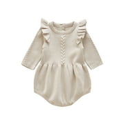 Ibtom Castle Long Sleeve Ruffle Knit Sweater Romper Winter Outfit (0-24Months)