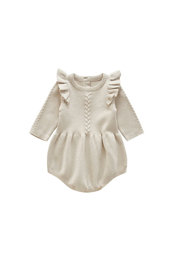 Long Sleeve Ruffle Knit Sweater Romper Winter Outfit (0-24Months)