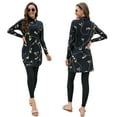 thumbnail image 1 of IBTOM CASTLE Women Muslim Swimsuits Modest Burkini Swimwear Islamic Long Sleeve Full Cover Swim Top Leggings Pants ​Bathing Suits M Black Flower & Split, 1 of 8