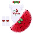 thumbnail image 1 of IBTOM CASTLE Baby Girls Watermelon 1st/2nd Birthday Outfit Princess Ruffle Romper Tutu Skirt Leggings Headband 4pcs Clothes Set 12 Months Red-My 1st Birthday, 1 of 8