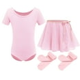 thumbnail image 1 of IBTOM CASTLE Toddler Kids Girls Short Sleeve Ballet Dance Leotards Costume with Chiffon Dance Skirt Tights Ballerina Outfits 6-7 Years Pink, 1 of 9