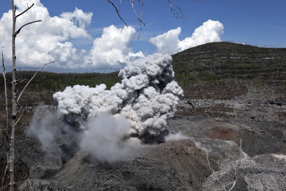 Ibu eruption Halmahera Island Indonesia Canvas Art - Martin RietzeStocktrek Images (17 x 12)
