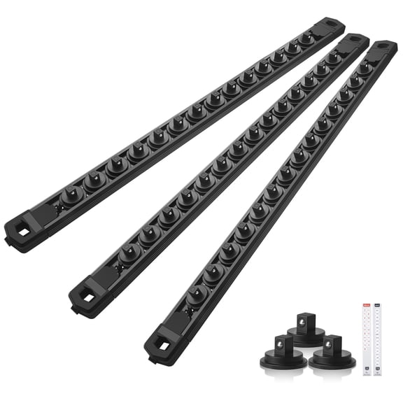 Ic Socket Organizer Set 3pc 1/4-inch Drive Aluminum Alloy Rail Heavy Duty Holder For Tool Box Drawer 360° Swivel Rack 1/4" X 42 Clips Black