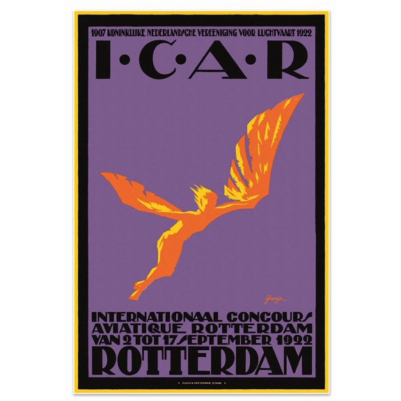 Icar Aviation Rotterdam Icarus Art Print Poster By Job Denij C. 1922 Home Decor Office Wall Art