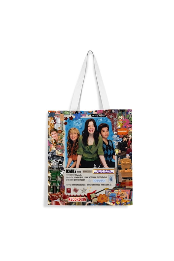 Icarly canvas Tote Bag handbag: Womens stylish tote for everyday shopping, with a reusable design and inner zipper, measures 13.8 x 15.8 inches (35x40cm).
