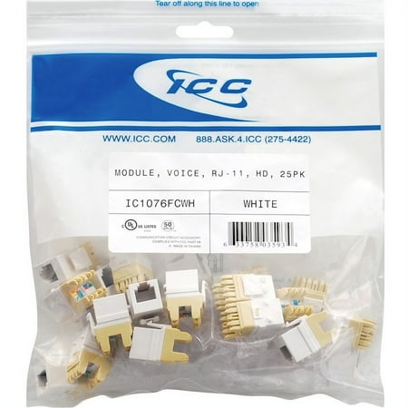 Icc Icc-ic1076fcwh Module, Voice, Rj-11, Hd, 25pk, Wh