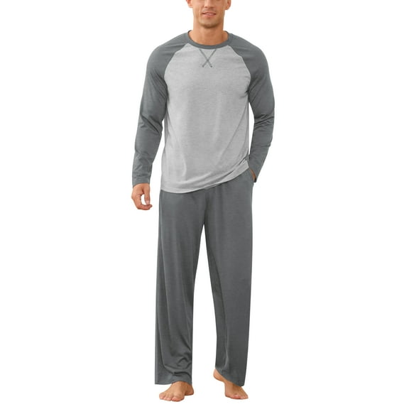 Iceglad Men's Pajamas Set Long Sleeve Sleepwear with Pockets Comfortable Lightweight Pjs Sets for Men