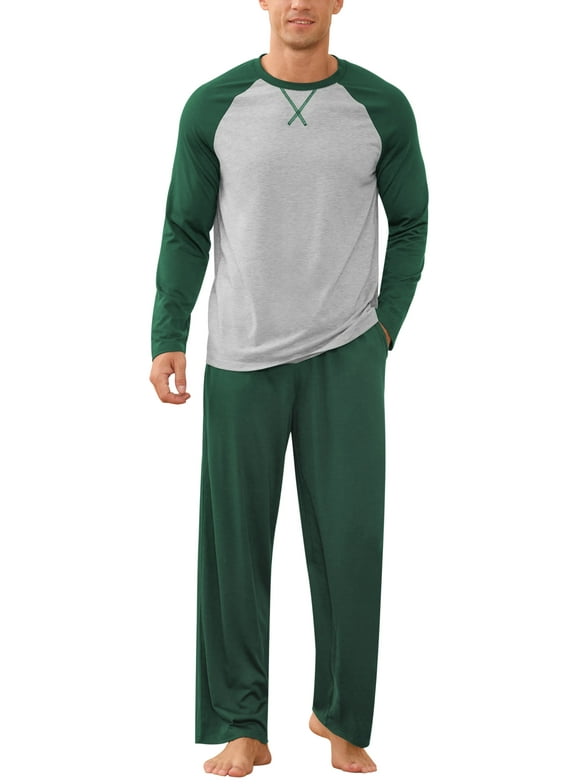 Men's Pajamas Set Long Sleeve Sleepwear with Pockets Comfortable Lightweight Pjs Sets for Men