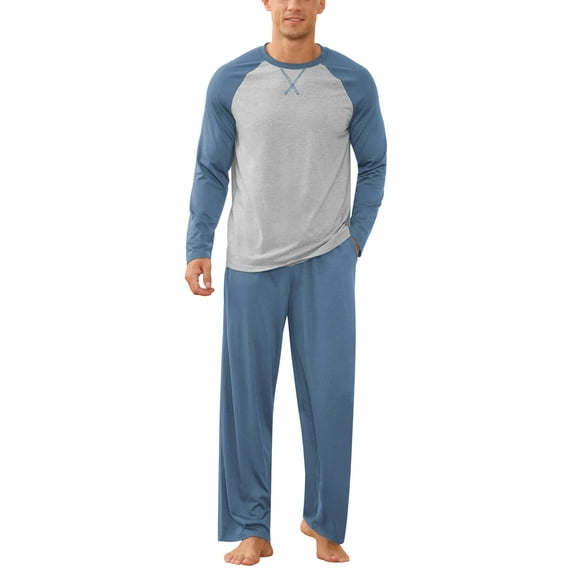 Iceglad Men's Pajamas Set Long Sleeve Sleepwear with Pockets Comfortable Lightweight Pjs Sets for Men